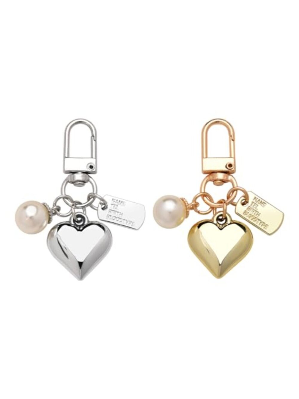 Pearl Heart Keychain Charm Set for Handbag Purse Keys Women Girls